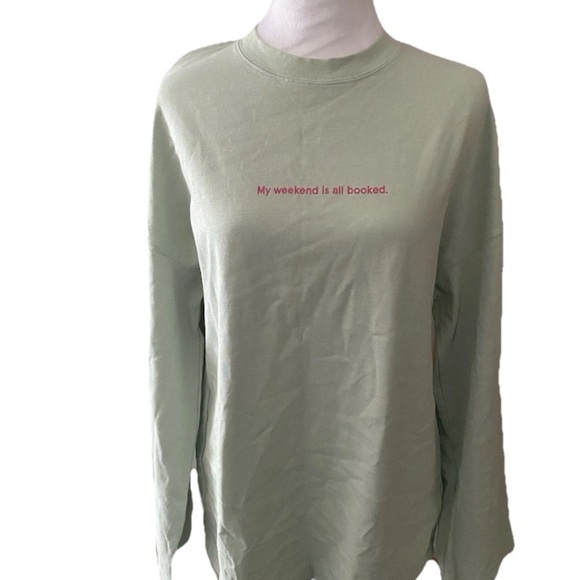 Short Sentence Designer Label Mint Green Sweater Xs My Weekend Is All Booked - Picture 1 of 9